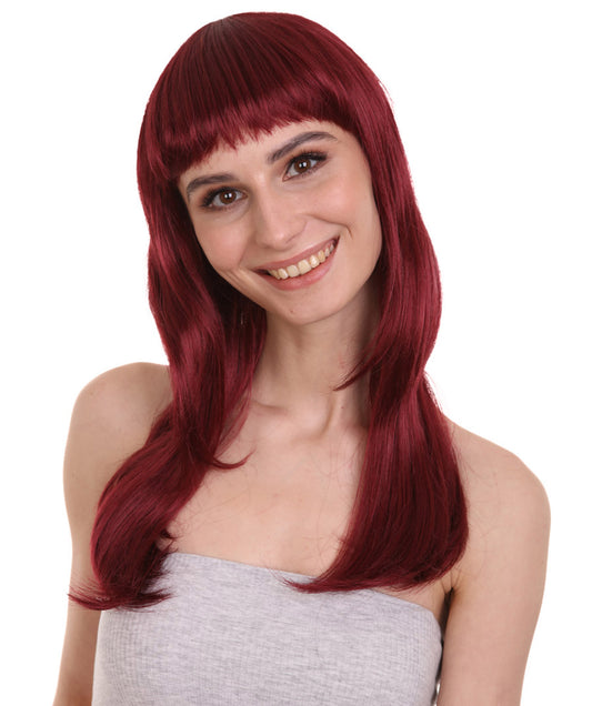 Wigs2you ハロウィン パーティー プレミアム レディース H-1037 とても快適なグラマー グリーン ウィッグ バーガンディ色