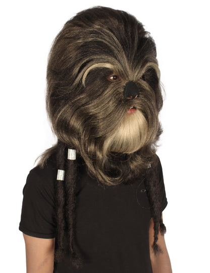 ハロウィンパーティ プレミアムメンズ H-5549 長いヘアリー エルダーウォリアーエイプ ミリタリーリーダー レジスタンスファイター ダークブラウン コスプレウィッグ & マスク