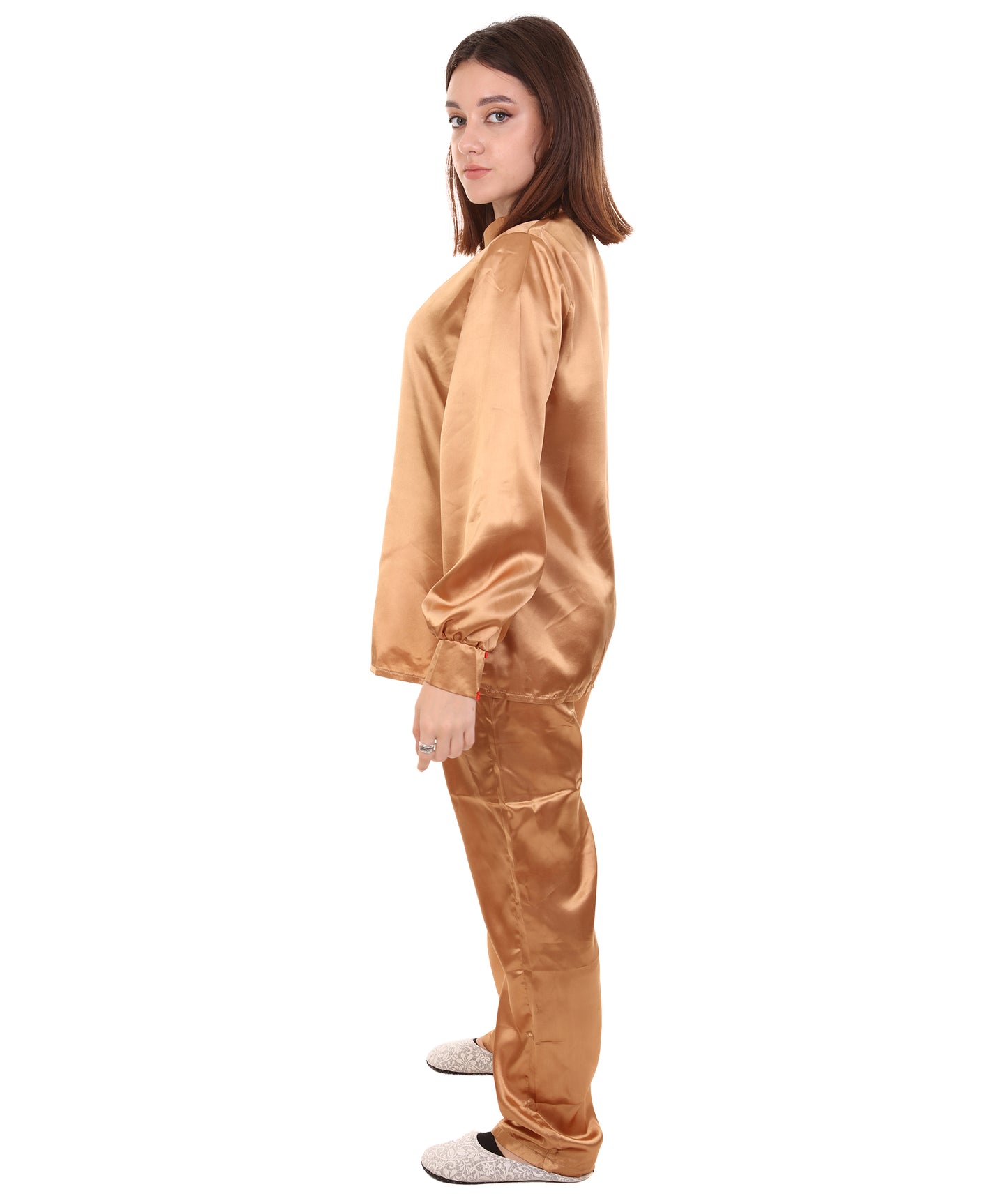 大人用ウィメンズ JCO-270_3 中国の伝統的なカンフー ブラウンサテン 制服 コスプレ衣装