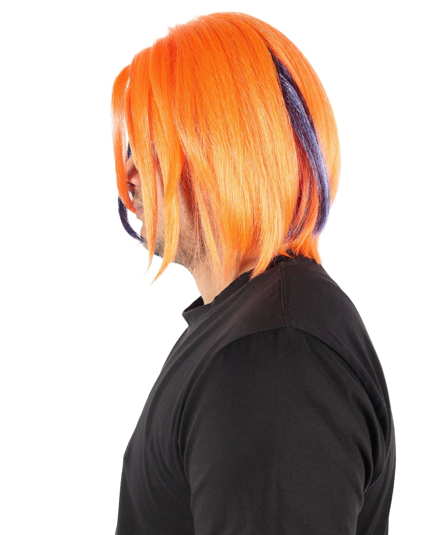 Wigs2you  H-7071 大人用メンズショートストレートフルウィッグ オレンジ＆ダークブルー 12インチ 難燃性合成繊維 キャップレスデザイン ハロウィンやパーティーに最適
