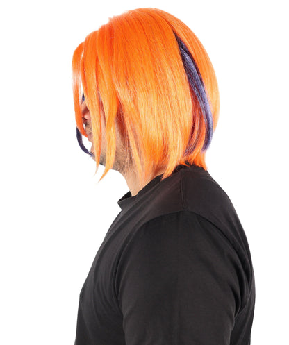 Wigs2you  H-7071 大人用メンズショートストレートフルウィッグ オレンジ＆ダークブルー 12インチ 難燃性合成繊維 キャップレスデザイン ハロウィンやパーティーに最適