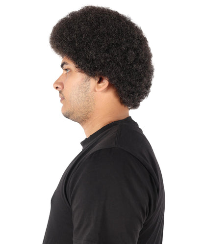 Wigs2you H-7082 大人用メンズ ショート アフロ風 フルウィッグ ダークブラウン カーリー 合成繊維 調節可能なキャップ付き ハロウィン、ステージ、テーマイベントに最適
