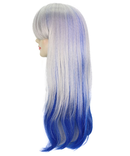 Wigs2you H-6934 大人女性用ロングウェーブシルバー＆ブルーグラデーションウィッグ｜難燃性合成繊維｜ハロウィンやコスプレに最適なフリップエンドウィッグ