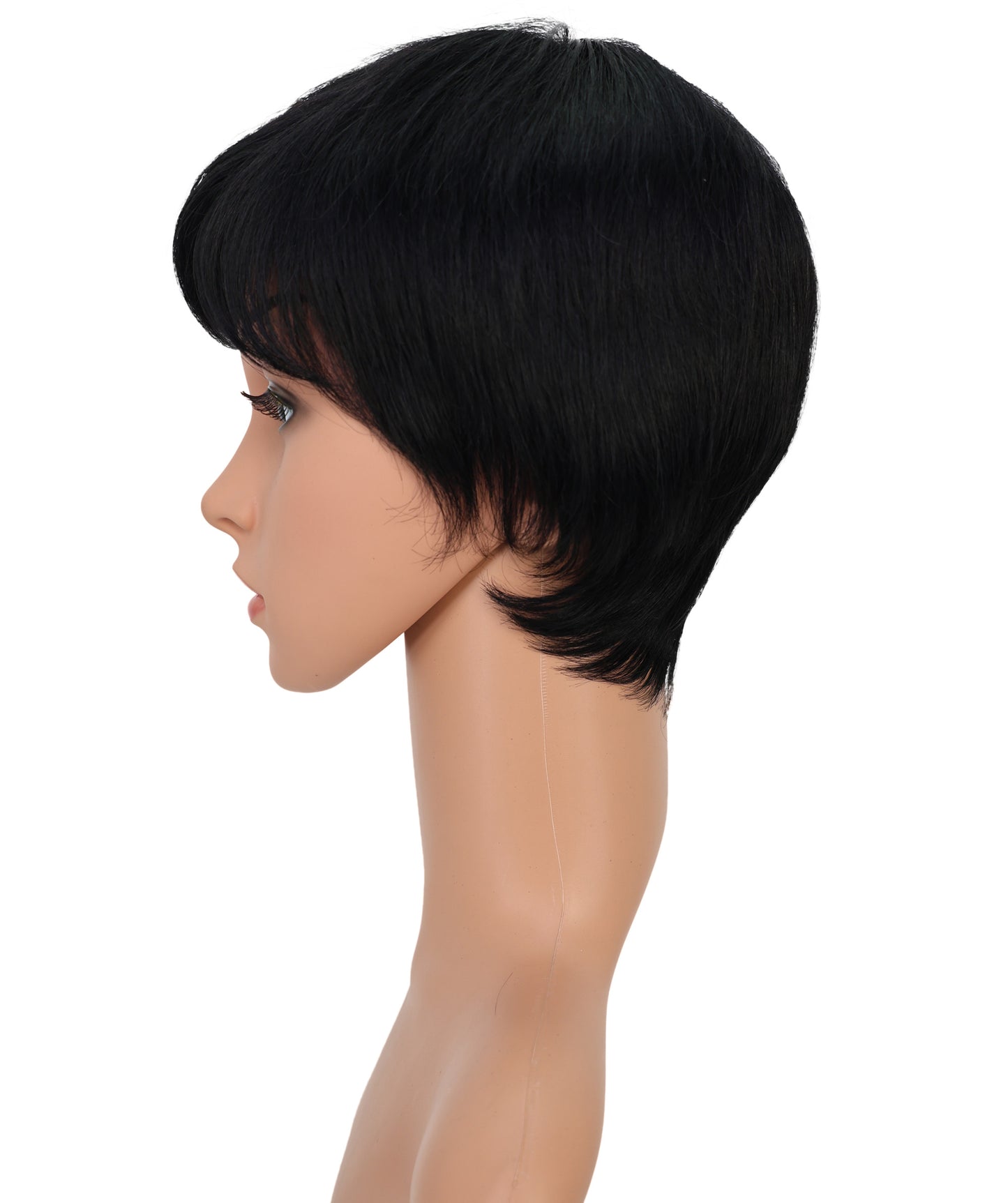 Wigs2you HH-188 ショートウィッグ _ 100%人毛、8.5" ナチュラル黒ピクシーカット _ 軽量医療用・日常用