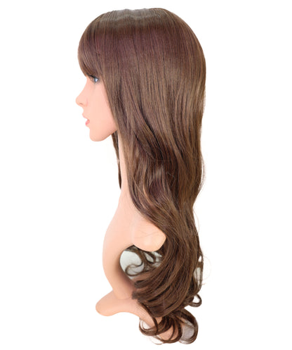 Wigs2you H-6906 女性用 22インチ ダークブラウン セミロングボブウィッグ（前髪付き）| 耐熱性合成繊維使用 | 軽量な通気性キャップ付きウィッグ