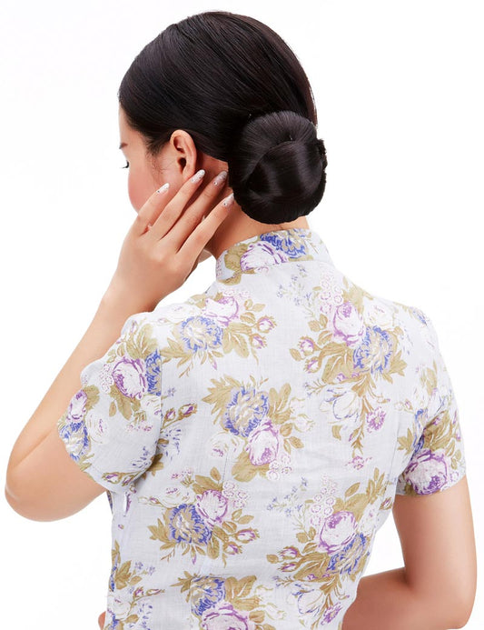 女性 W-8401 のスタイリッシュなバンズヘアスタイル ブラック 合成繊維