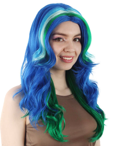 大人向け女性用 H-5814 マルチカラー ウェービー ピーコック コスプレ マルチカラー ウィッグ ハロウィンに最適 難燃性合成ファイバー