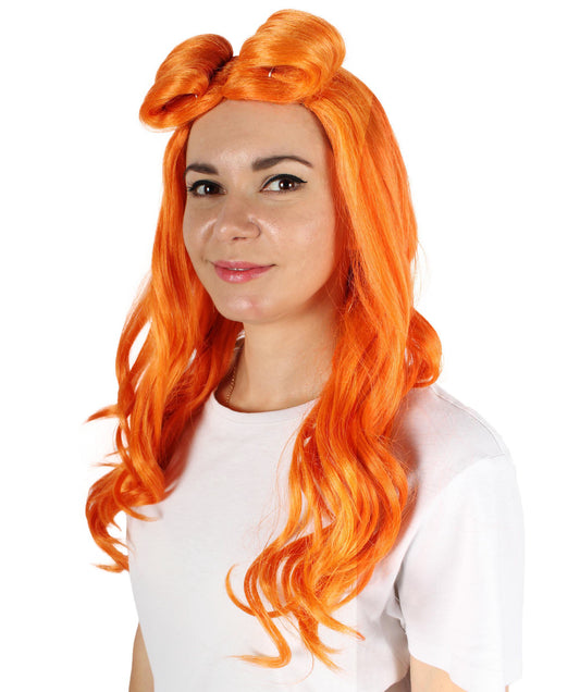 女性用 H-5871 元女優 セレブリティ ダークオレンジ ウェービー コスプレ ウィッグ ハロウィンに最適 難燃性合成繊維