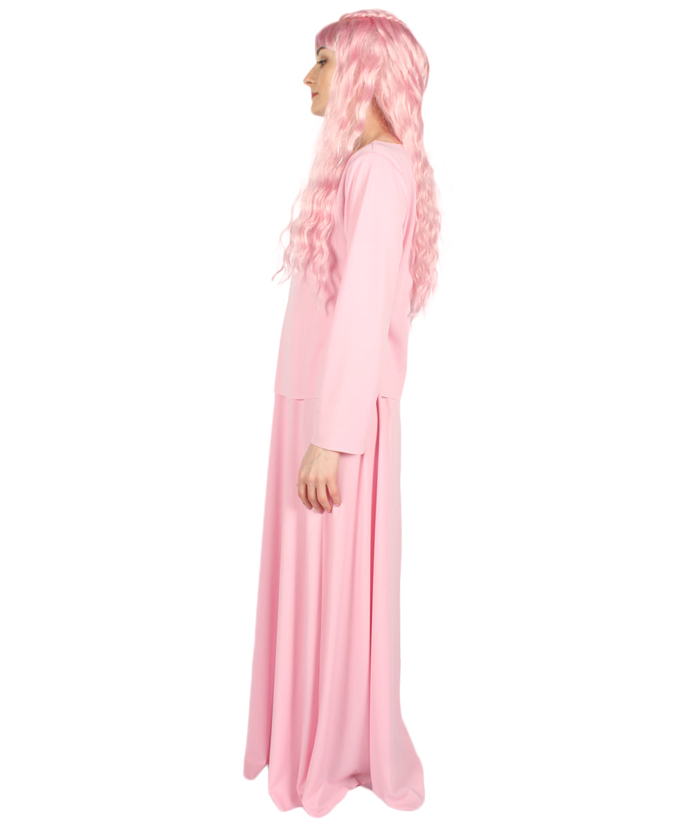 女性用 JCP-066_7 のシンプルなピンクのドレス ハンドメイドコスプレ衣装とバッグ ボンネット付き