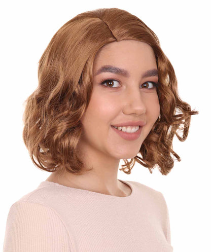 マッド・ベティ・ドレイパー H-3610 ミディアムブラウン ファンシーウィッグ 高品質通気性キャップレスキャップ付き、難燃性合成繊維使用、ハロウィンに最適なウィッグ