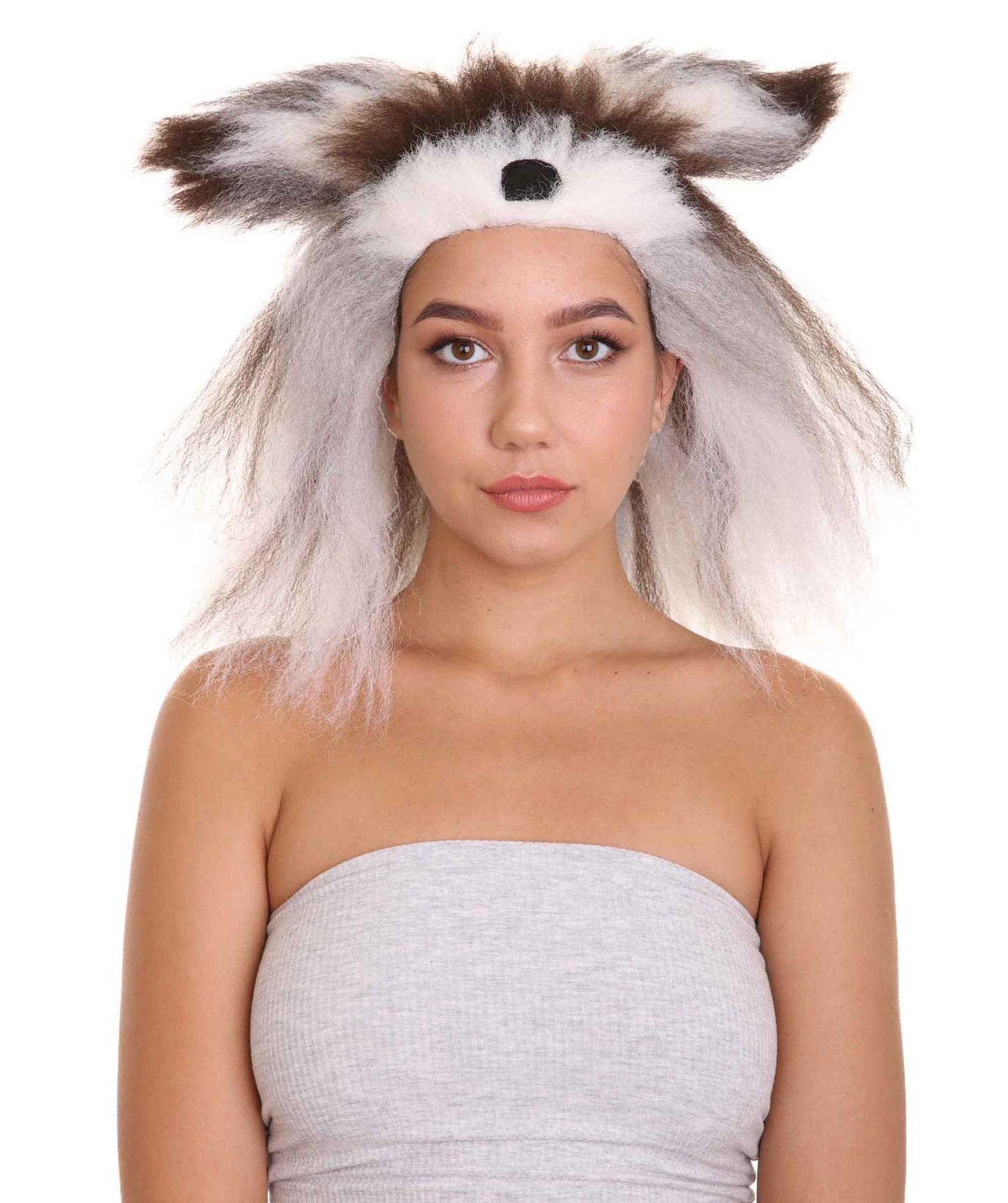 ハロウィンパーティ プレミアムレディース H-5223 ホワイト＆ブラウン ファーリー ドッグ コスプレウィッグ