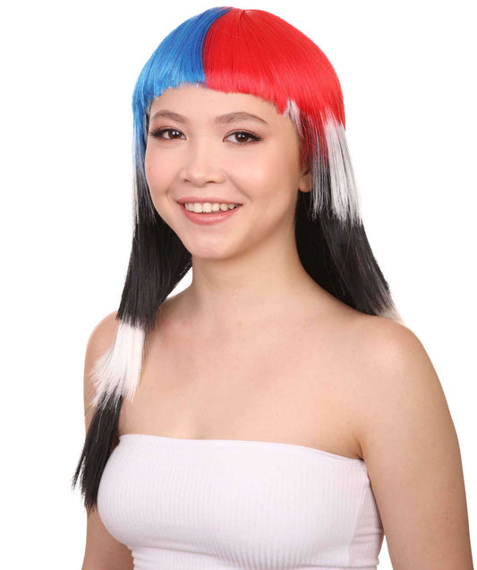 レディース 韓国フラッグ スポーツパーティーロングボブウィッグ H-3924 プレミアム 通気性の良い キャップレスキャップ