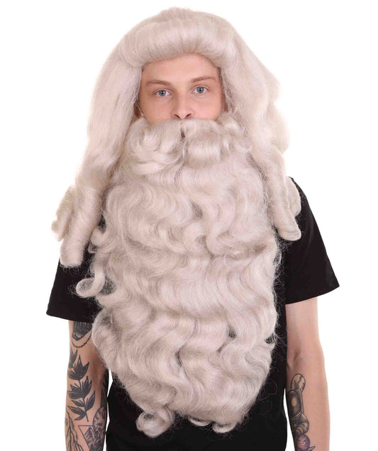 ハロウィンパーティ 男性用 H-4281 プロフェッショナルサンタウィッグ及びフルひげセット プレミアム通気性キャップレスキャップ