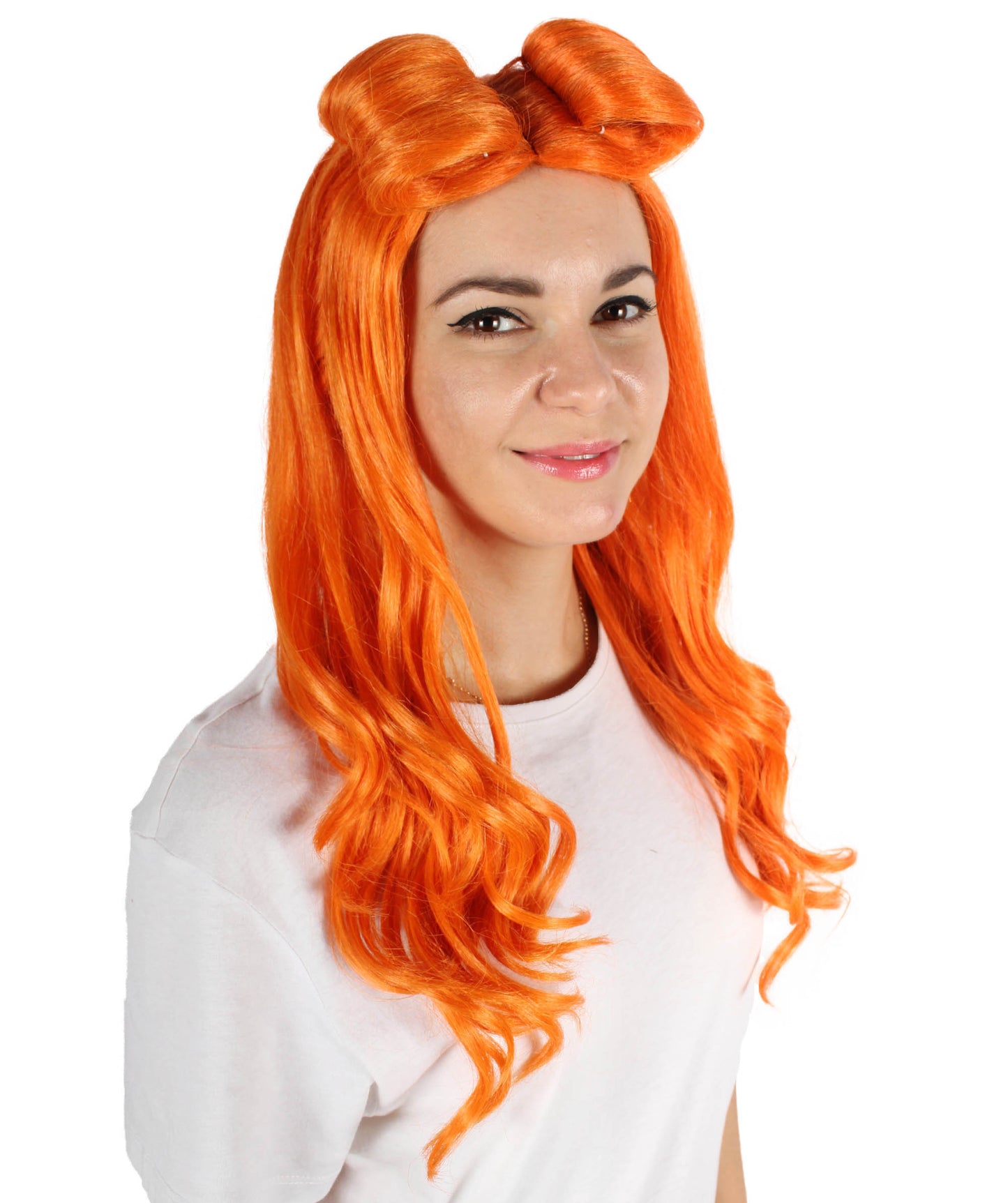 女性用 H-5871 元女優 セレブリティ ダークオレンジ ウェービー コスプレ ウィッグ ハロウィンに最適 難燃性合成繊維