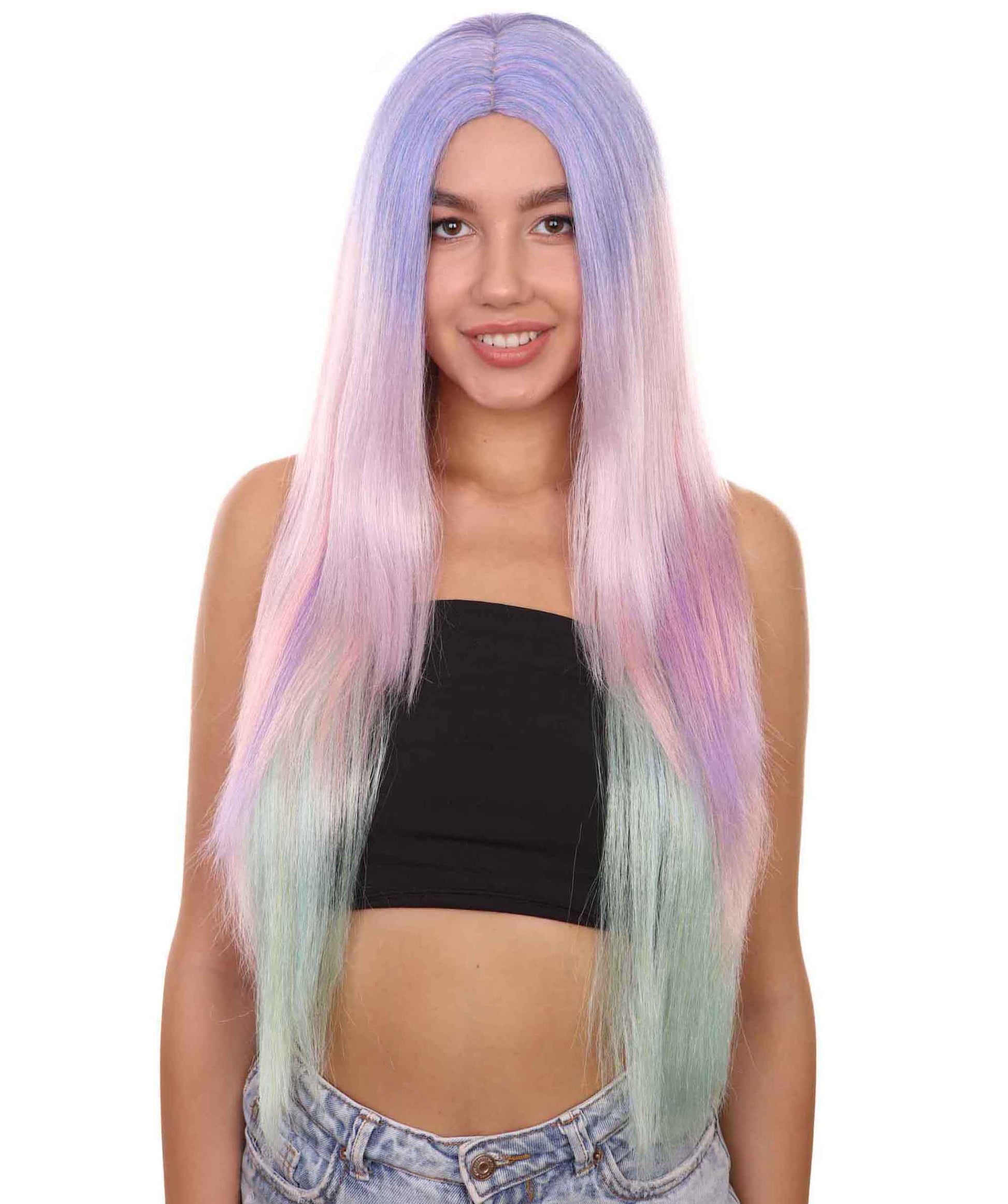 プレミアムハロウィンパーティーレディ H-5462 エクストラロングレングス レインボーアイリデセントユニコーンウィッグ レインボー