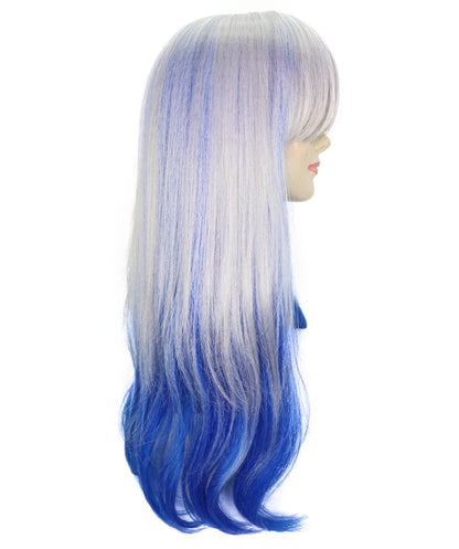 Wigs2you H-6934 大人女性用ロングウェーブシルバー＆ブルーグラデーションウィッグ｜難燃性合成繊維｜ハロウィンやコスプレに最適なフリップエンドウィッグ