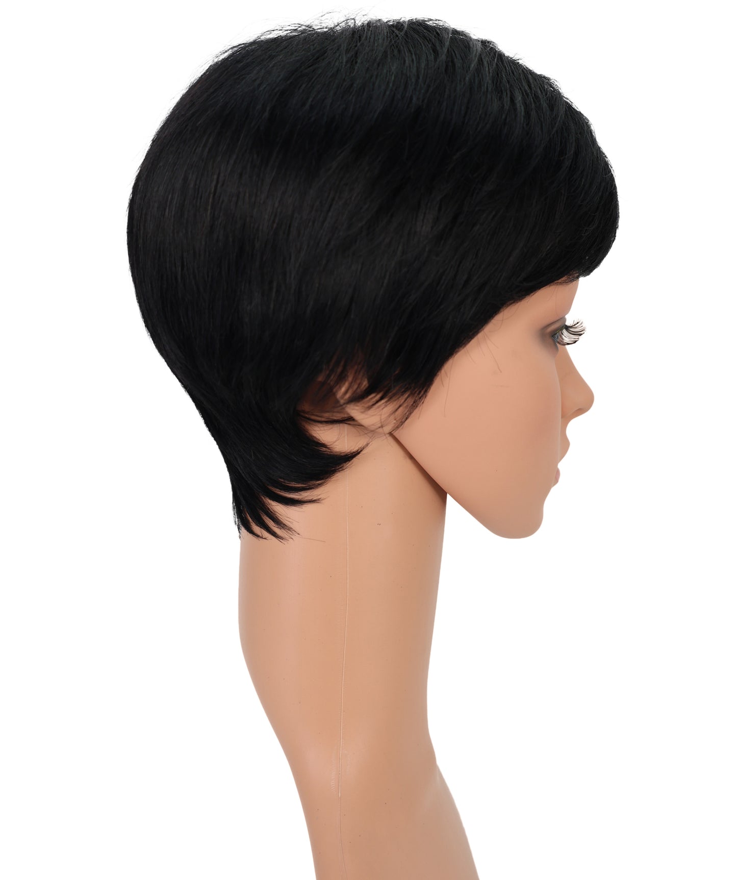 Wigs2you HH-188 ショートウィッグ _ 100%人毛、8.5" ナチュラル黒ピクシーカット _ 軽量医療用・日常用