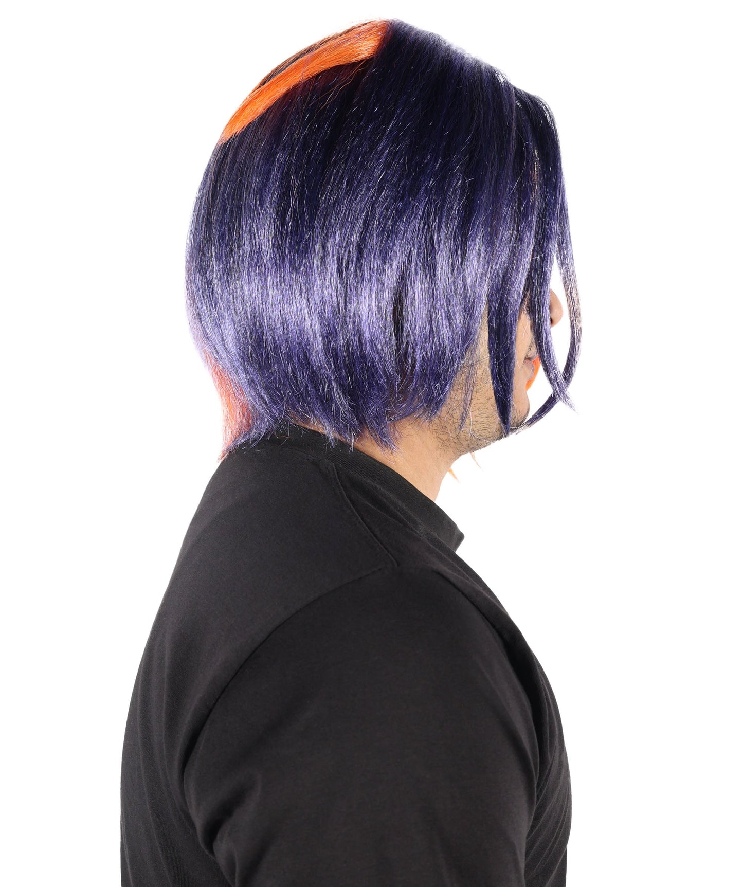 Wigs2you  H-7071 大人用メンズショートストレートフルウィッグ オレンジ＆ダークブルー 12インチ 難燃性合成繊維 キャップレスデザイン ハロウィンやパーティーに最適