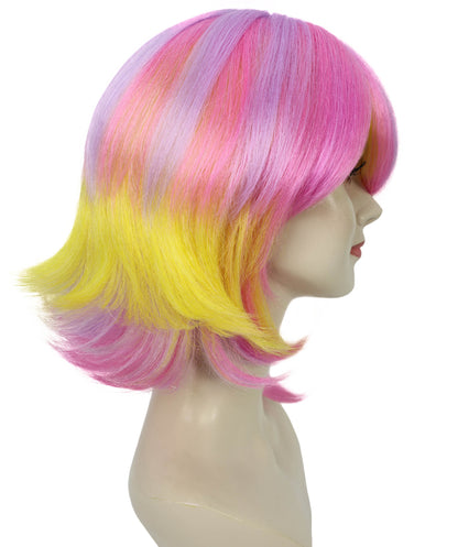 Wigs2you H-6933 大人女性用 パステルピンク＆イエローグラデーション ショートレイヤードボブカットウィッグ｜難燃性合成繊維｜ハロウィンやコスプレに使えるフリップエンドウィッグ