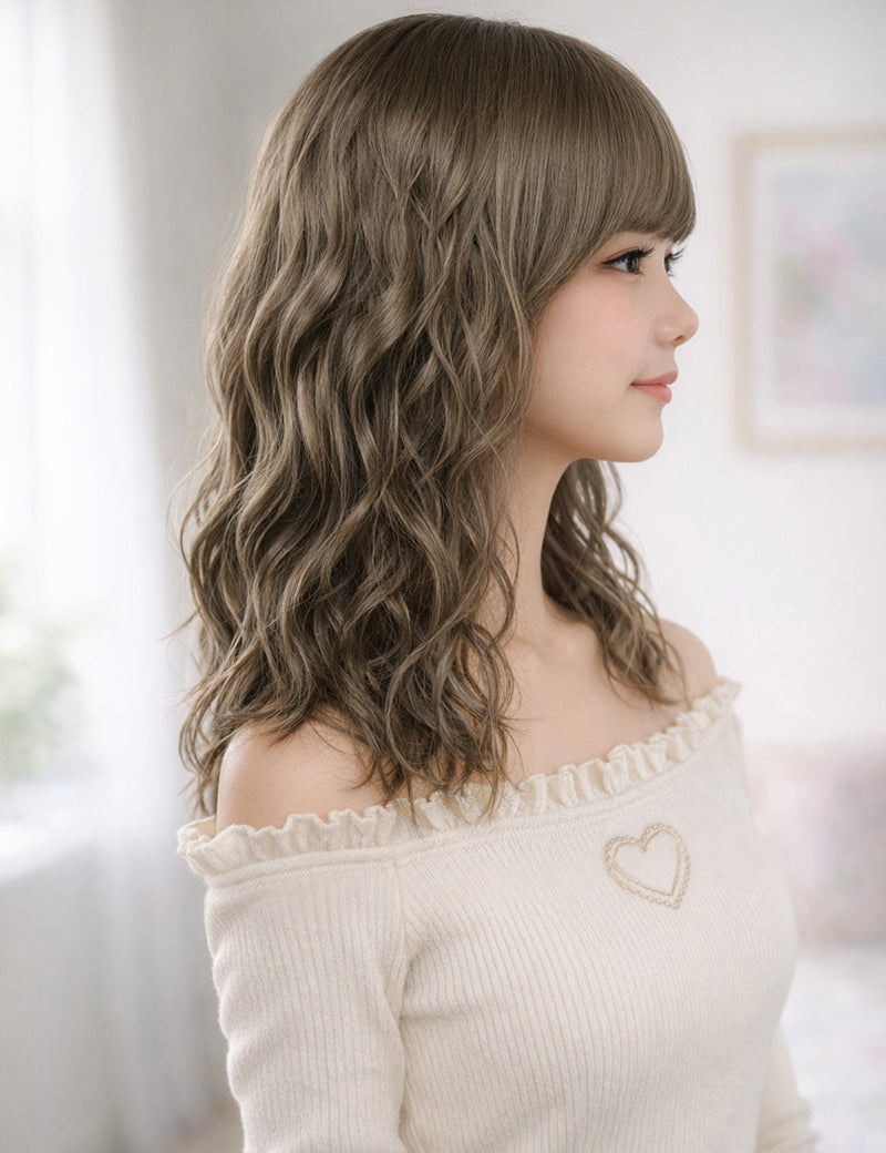 Wigs2you W-1023 自然で程よいボリュームのなみなみカールミディアムウィッグ | どんなスタイルにあわせてもオシャレ度アップ | ウィッグネット付き