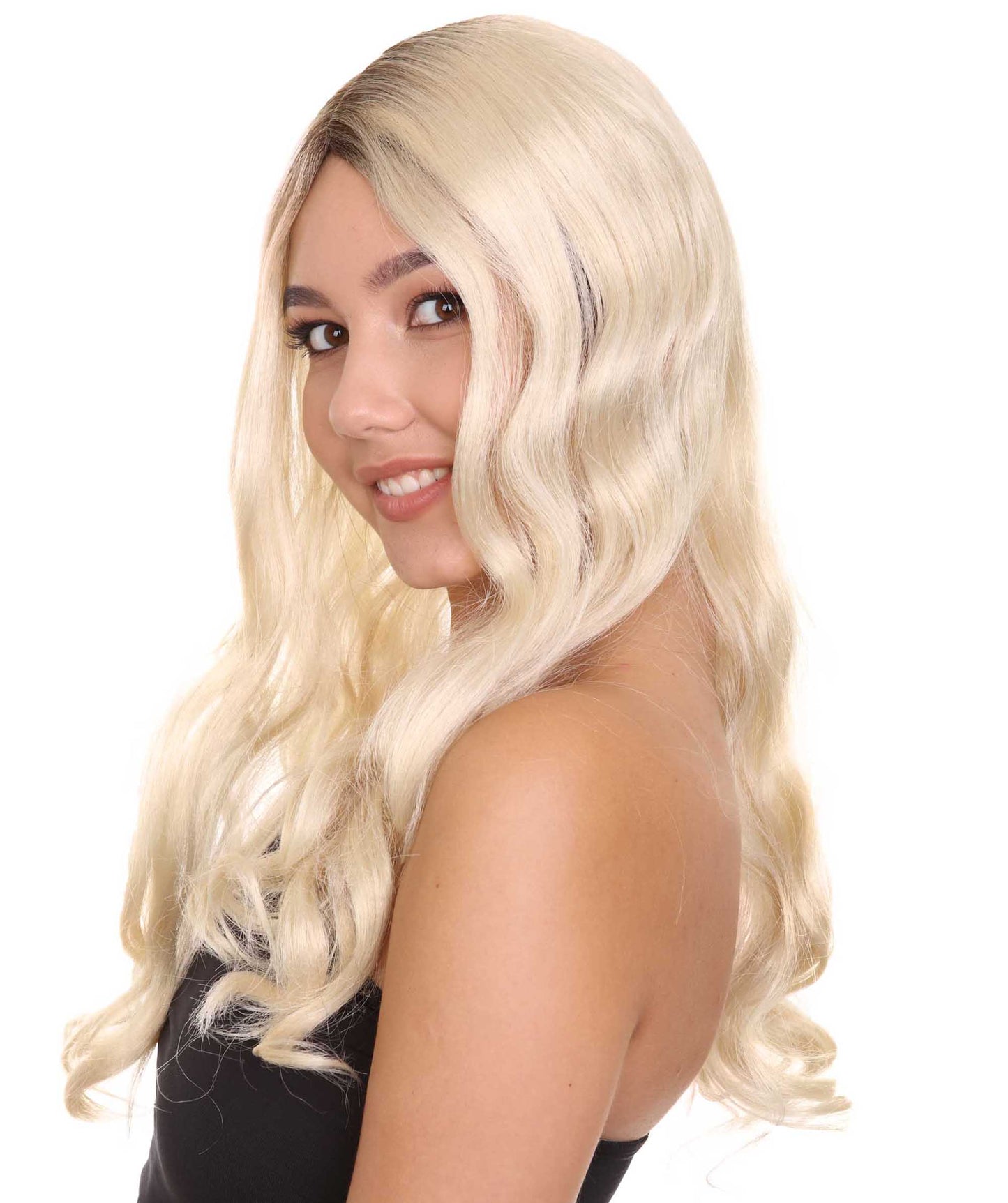 ハロウィンパーティープレミアム H-5256 女性用ミディアムレングスブロンドメイクアップアーティストウィッグ ブロンド