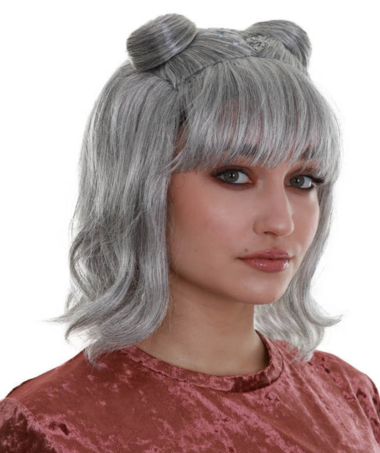 ハロウィンパーティープレミアム H-5278 女性用 グレー ストレート ショルダーレングス トレンディ スペースバンズウィッグ グレー