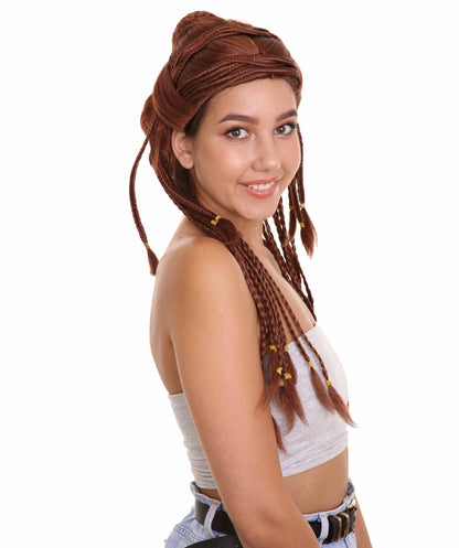 ハロウィンパーティ プレミアムレディース H-5227 ロングブラウン 編み込み コスプレウィッグ