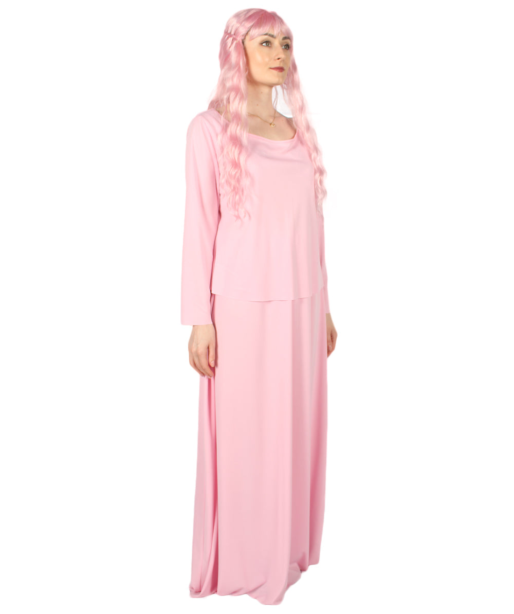 女性用 JCP-066_7 のシンプルなピンクのドレス ハンドメイドコスプレ衣装とバッグ ボンネット付き