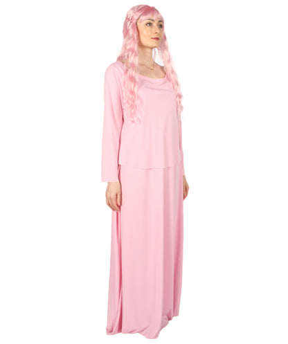 女性用 JCP-066_7 のシンプルなピンクのドレス ハンドメイドコスプレ衣装とバッグ ボンネット付き