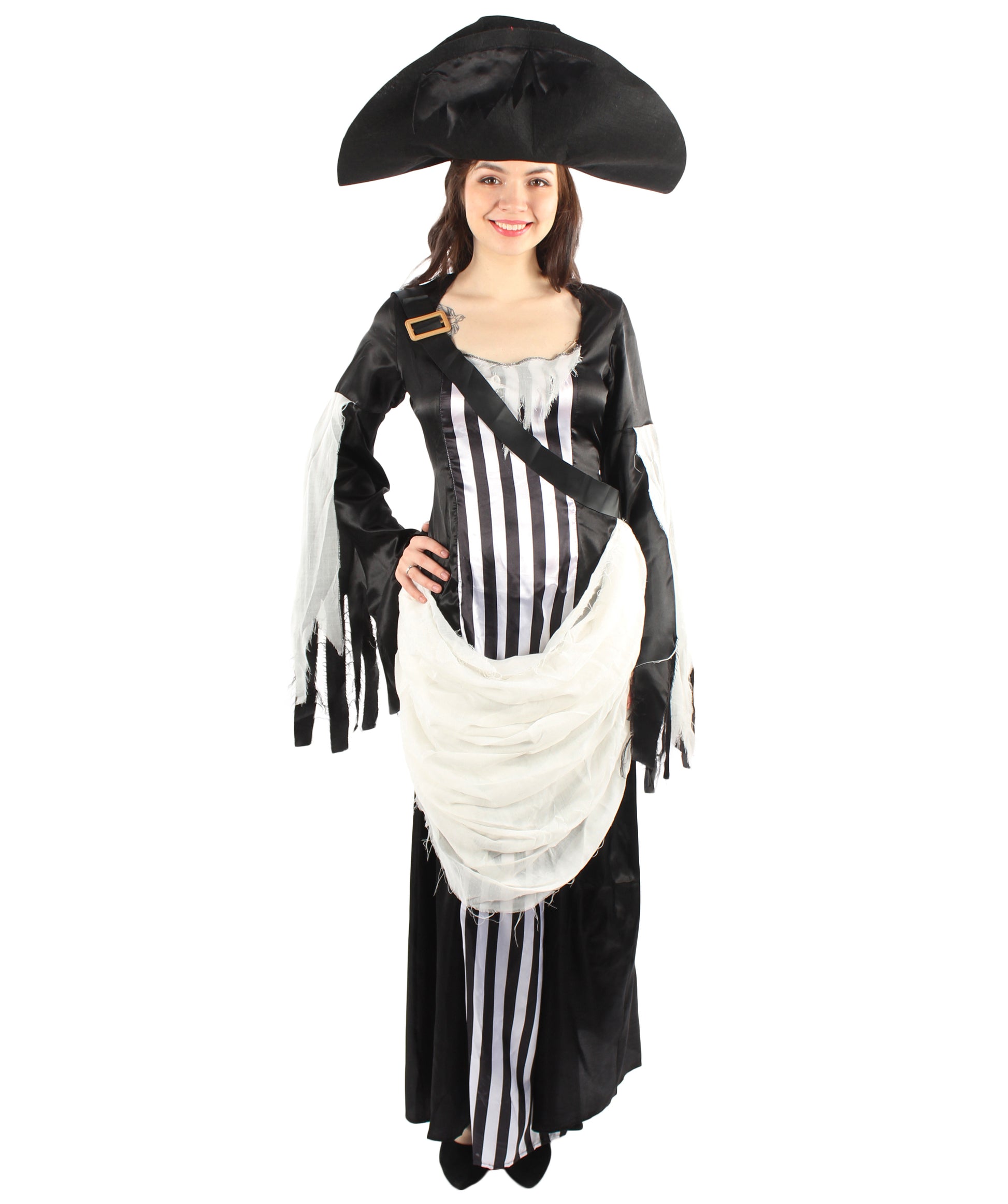女性 JCO-448 のゴーストパイレートコスチューム ブラックとホワイトコスプレハロウィンコスチューム