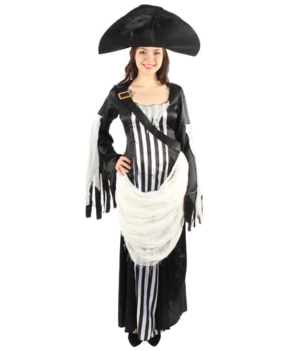 女性 JCO-448 のゴーストパイレートコスチューム ブラックとホワイトコスプレハロウィンコスチューム