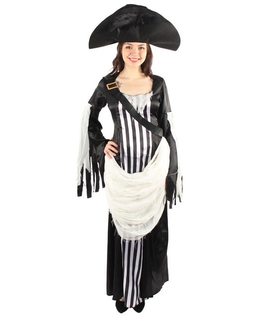 女性 JCO-448 のゴーストパイレートコスチューム ブラックとホワイトコスプレハロウィンコスチューム