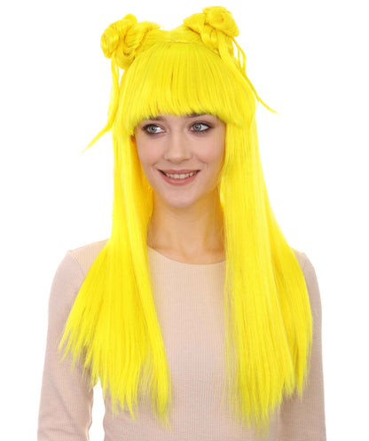 Wigs2you ハロウィン パーティー プレミアム レディース H-1225 快適なフィット感 ネオンイエロー アジアン プリンセス ウィッグ