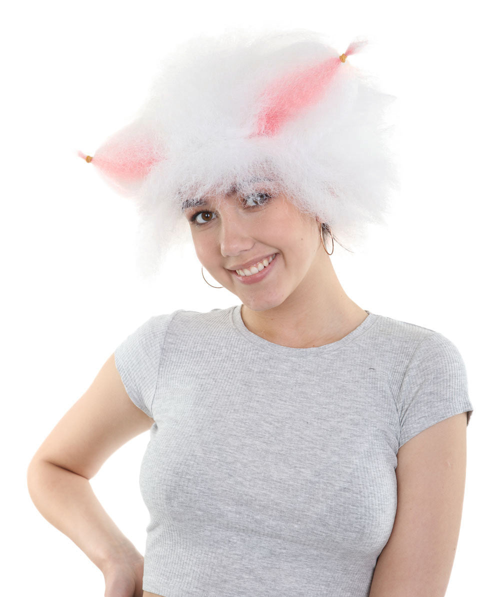 ハロウィンパーティ プレミアムレディース H-5112 ホワイト フラッフィキャットウィッグ ピンクの耳付き