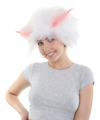 ハロウィンパーティ プレミアムレディース H-5112 ホワイト フラッフィキャットウィッグ ピンクの耳付き