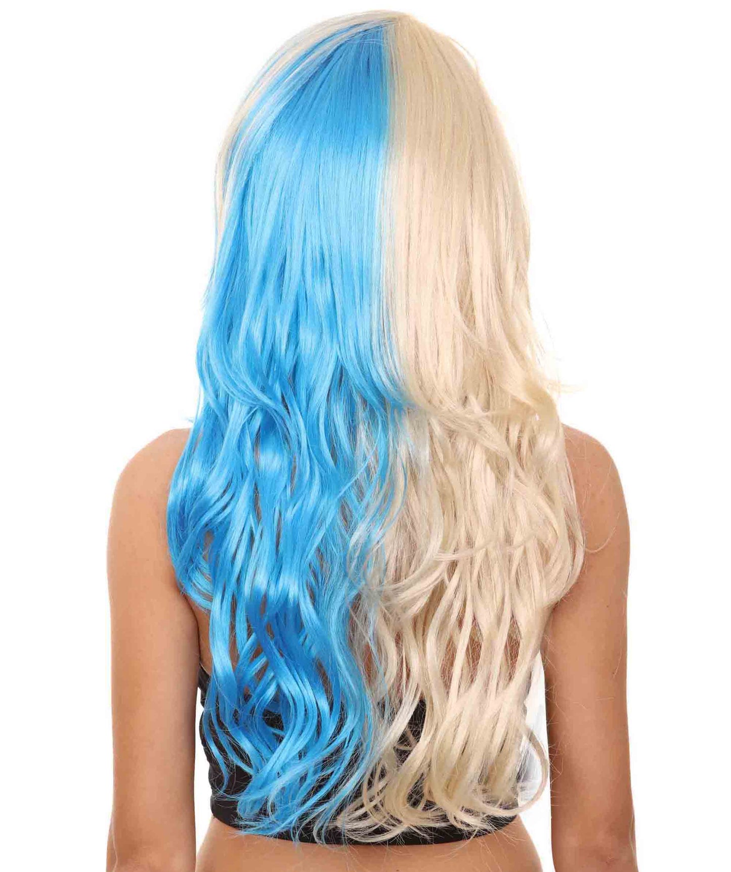 ハーフブロンド&ハーフブルーウィッグ H-3601 ファンシーパーティーイベント用ハロウィンウィッグ プレミアム 通気性の良い キャップレスキャップ