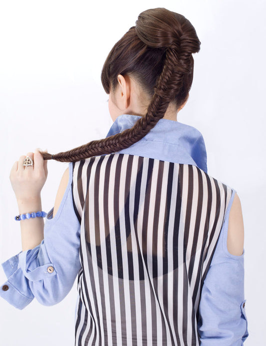 女性 W-8231 のおしゃれなダーキーブロンド フィッシュボーンブレイディング ポニーテールスタイルヘアアクセサリー 合成繊維