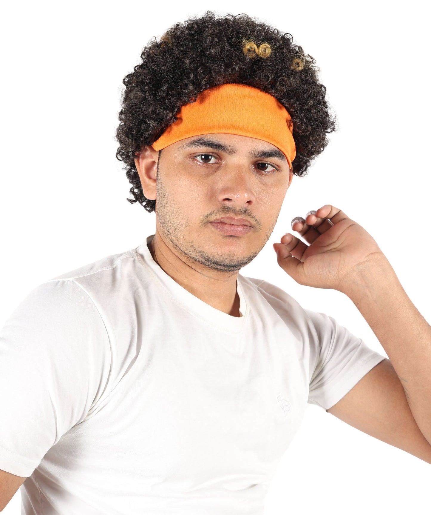 Wigs2you  H-7062 大人用メンズ ブラウン＆ゴールド カーリーアフロフルウィッグ ヘッドバンド付き 11インチ 難燃性合成繊維 コスチュームパーティーやイベントに最適