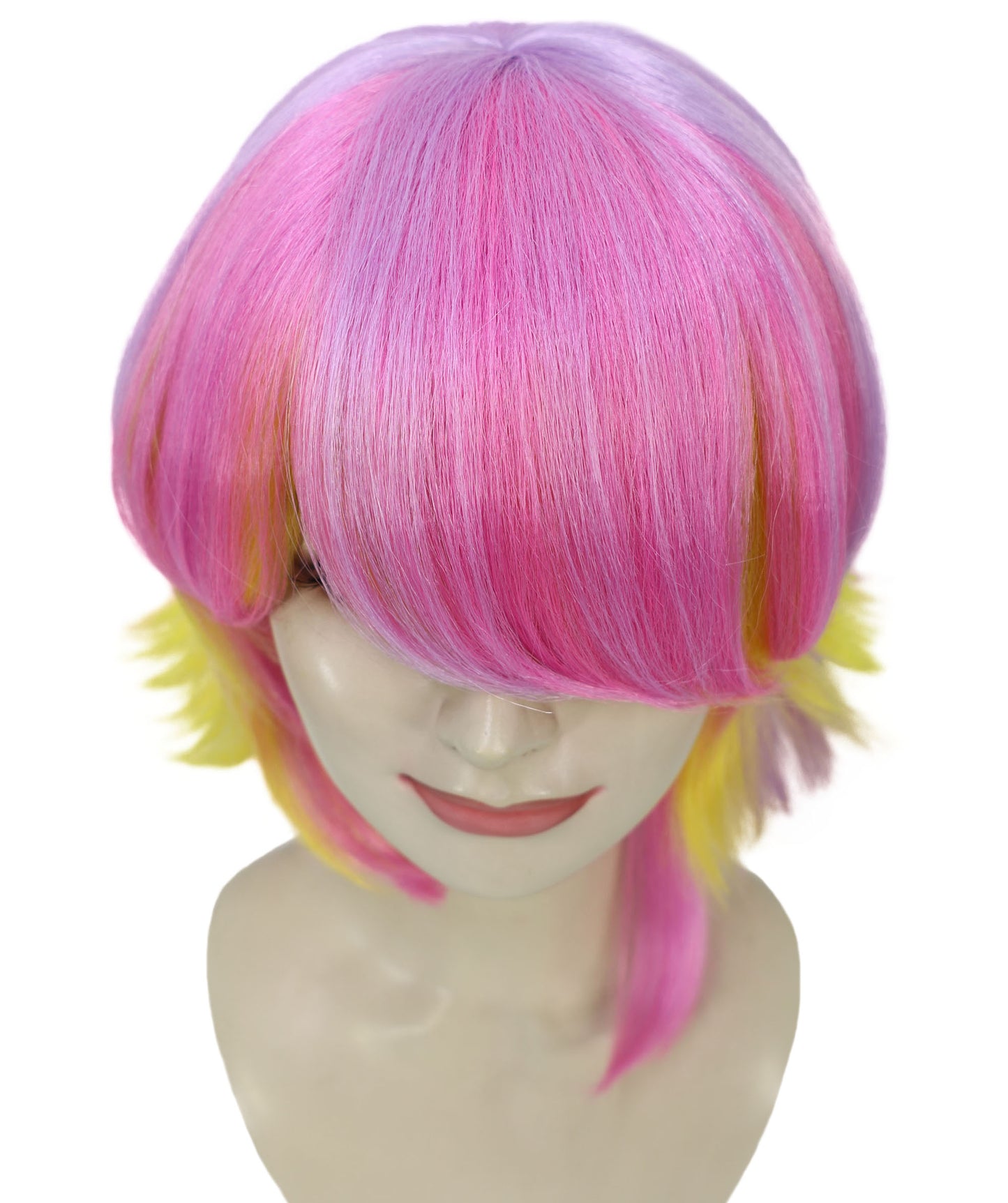 Wigs2you H-6933 大人女性用 パステルピンク＆イエローグラデーション ショートレイヤードボブカットウィッグ｜難燃性合成繊維｜ハロウィンやコスプレに使えるフリップエンドウィッグ