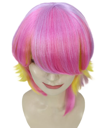 Wigs2you H-6933 大人女性用 パステルピンク＆イエローグラデーション ショートレイヤードボブカットウィッグ｜難燃性合成繊維｜ハロウィンやコスプレに使えるフリップエンドウィッグ