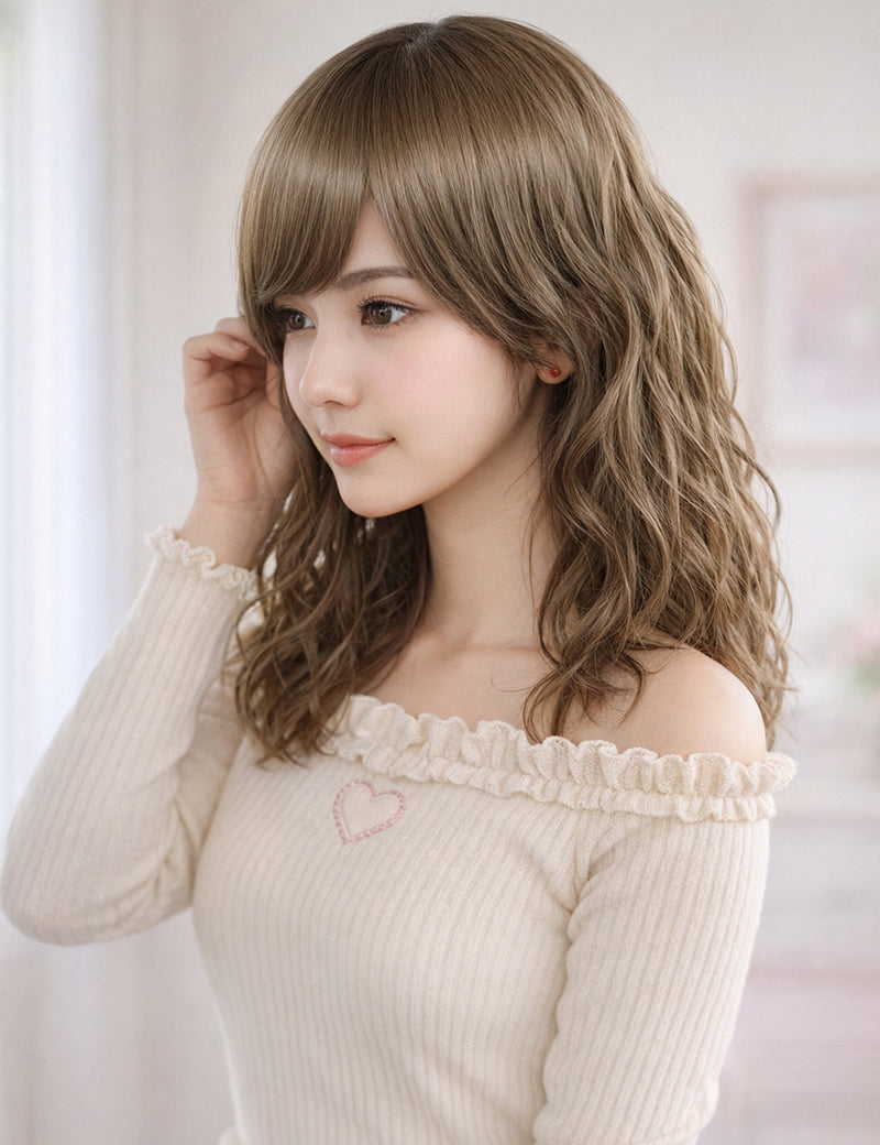 Wigs2you W-1023 自然で程よいボリュームのなみなみカールミディアムウィッグ | どんなスタイルにあわせてもオシャレ度アップ | ウィッグネット付き