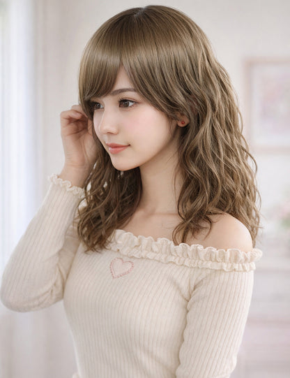 Wigs2you W-1023 自然で程よいボリュームのなみなみカールミディアムウィッグ | どんなスタイルにあわせてもオシャレ度アップ | ウィッグネット付き