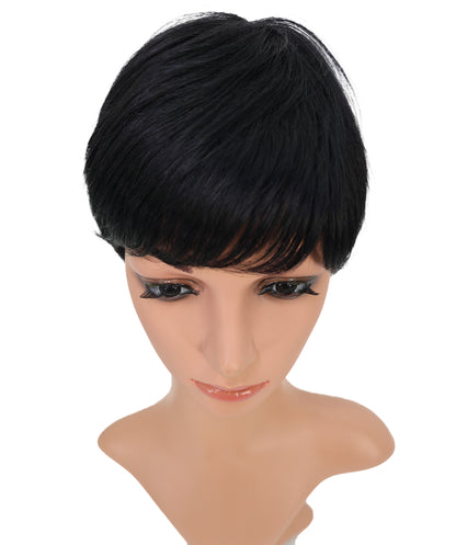 Wigs2you HH-188 ショートウィッグ _ 100%人毛、8.5" ナチュラル黒ピクシーカット _ 軽量医療用・日常用