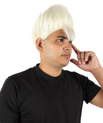 Wigs2you H-7081 大人用メンズ ホワイト スパイキー パンクウィッグ | ミディアム プラチナ 合成毛 調節可能なキャップ付き コスプレ、ハロウィン、ステージパフォーマンス、ロールプレイに最適