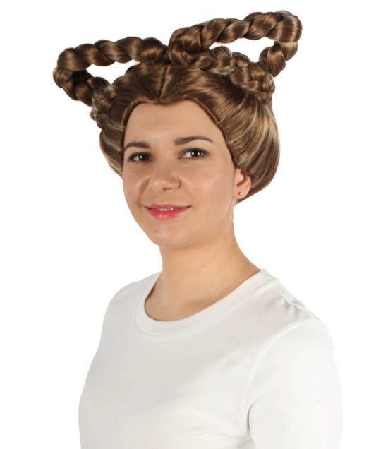 女性用 H-5844 スタームービークイーン ブラウン ブレイデッド ウィッグ ハロウィンに最適 難燃性合成繊維