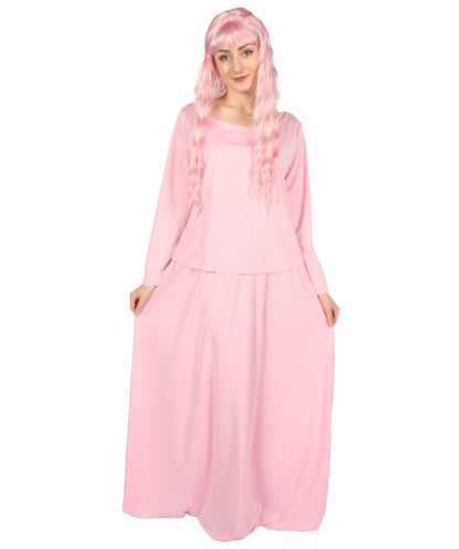 女性用 JCP-066_7 のシンプルなピンクのドレス ハンドメイドコスプレ衣装とバッグ ボンネット付き