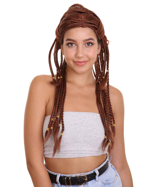 ハロウィンパーティ プレミアムレディース H-5227 ロングブラウン 編み込み コスプレウィッグ