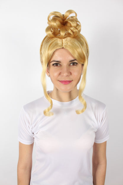 ハロウィンパーティプレミアムレディース H-5744 ドラッグレーステレビ番組ブロンド中分けアップドウィッグ