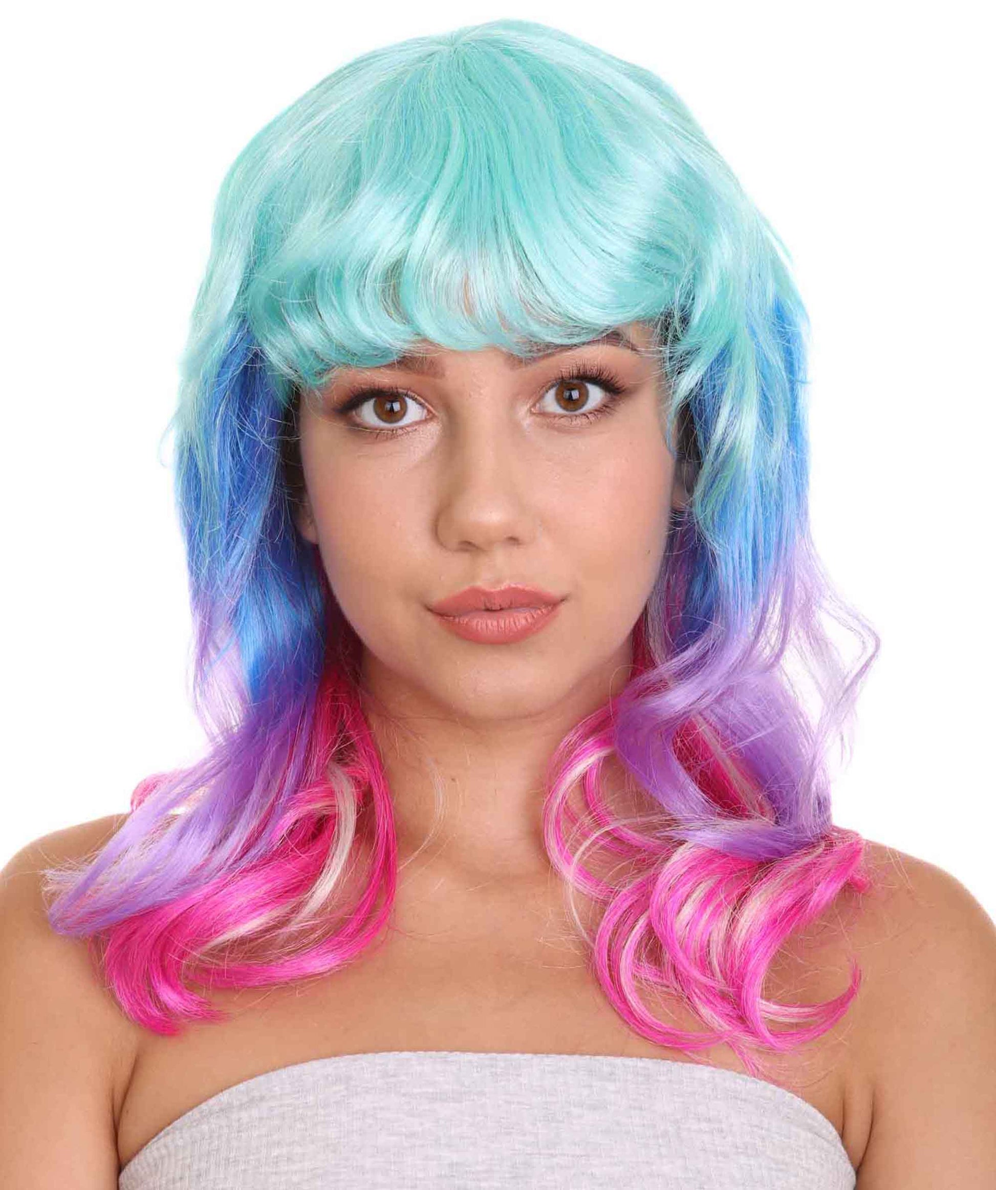 ハロウィンパーティープレミアム レディース H-5263 マルチレインボーミディアムウィッグ