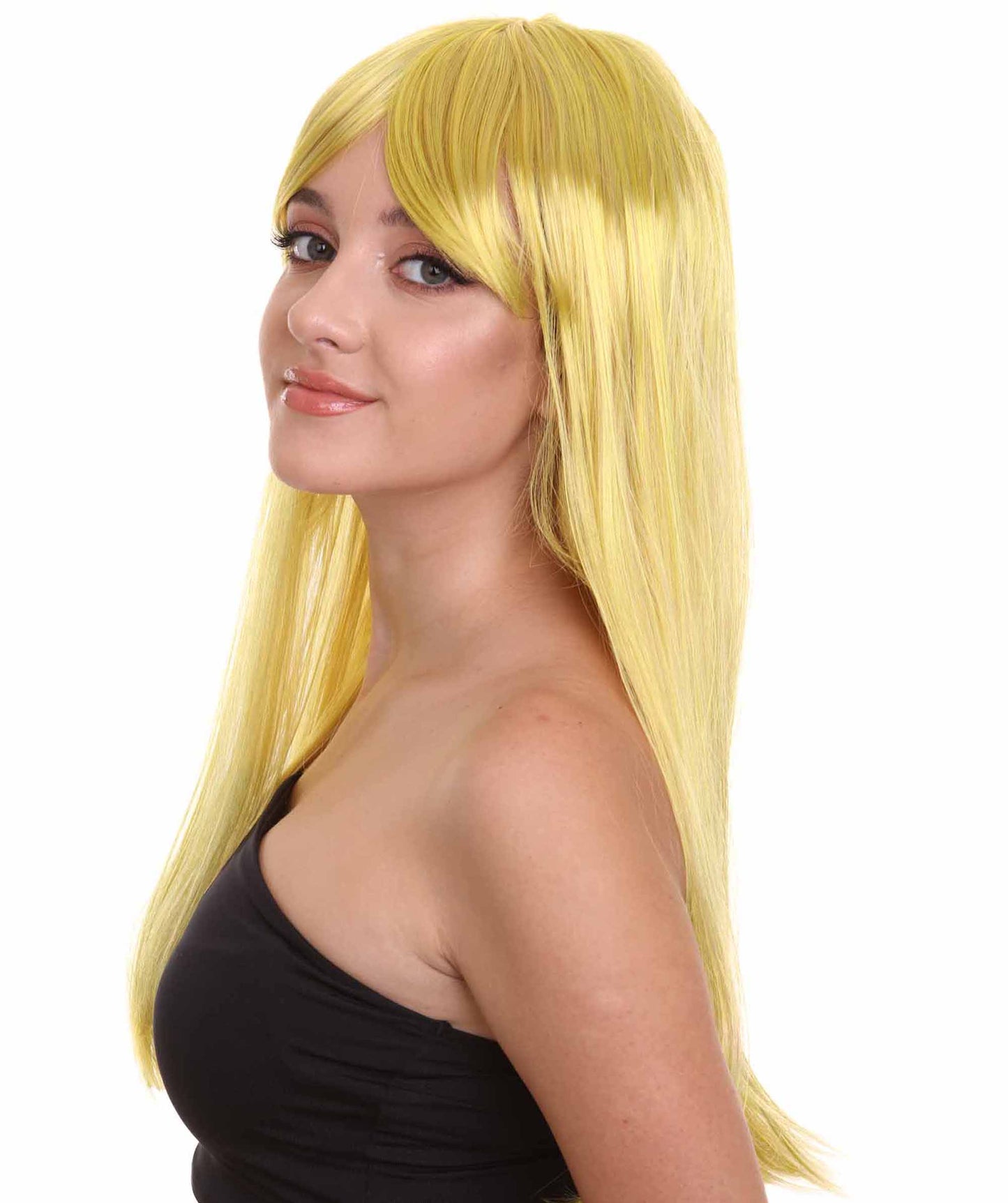 ハロウィンパーティープレミアム H-2555 イエローコスプレロングストレートウィッグ 華麗なレディースウィッグでのダッパーからダッシングへの変身
